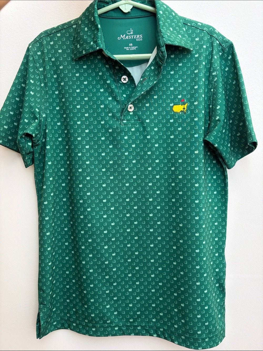 Masters Kids Green Augusta Map Print Dry Fit Golf Polo Shirt - Size XS (5-7)